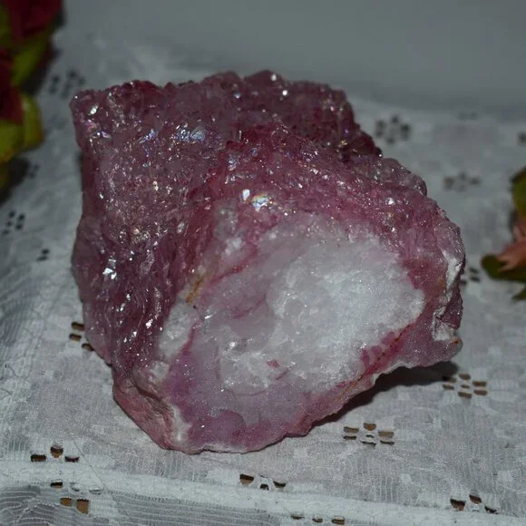 Large OOAK Pink Dyed Natural Aura Quartz Crystal Cluster - witchy mystical decor
